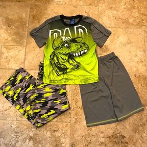Boys Size L (10/12) Green/Gray T-Rex Pajama Set